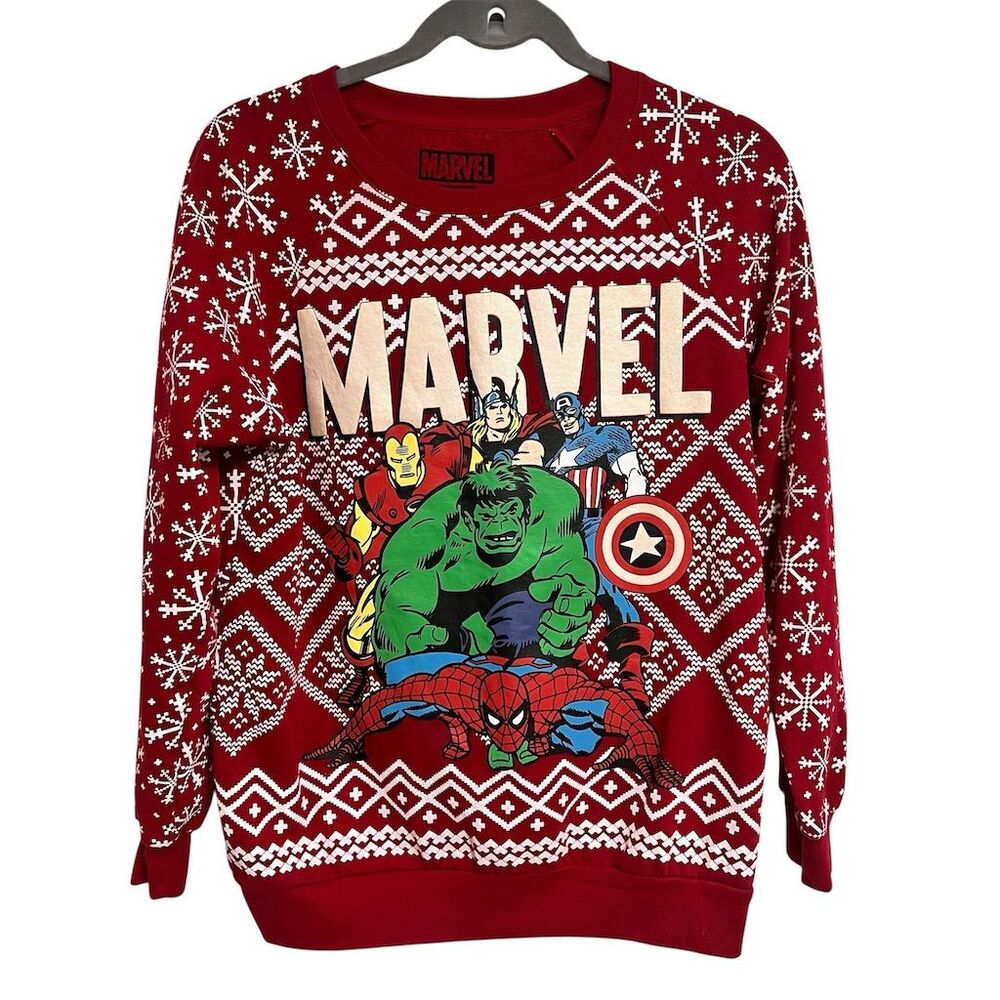Marvel Avengers Unisex Christmas Sweatshirt Red Graphic Snowflake M